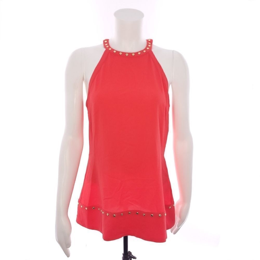 Michael Kors Solid Coral Reed Sleeveless Top Shirt Womens Size Small
